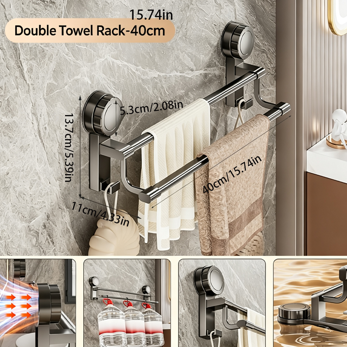 TEMU Portasciasciugamani da bagno a senza foratura, portaasciugamani multifunzionale a muro per doccia, design a per carichi pesanti, per appendere