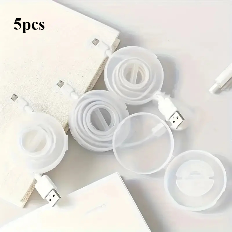 TEMU 5pcs Retractable Cable Organizer- Storage Reel For Usb & Data Cables, Transparent -free Wire For Travel& Home, Durable , Charger Organization, ,