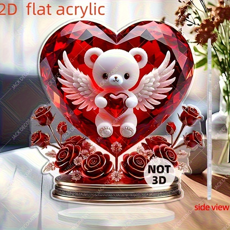 2d Flat Crystal Bear Heart Decoration - 2d Desktop Decoration, Suitable For Home And Valentine's Day Gifts, Gifts, 2d Flat Halloween Christmas Decoration