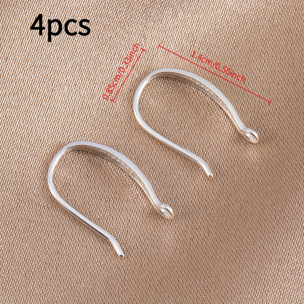 TEMU 4pcs S925 Silver Ear Hook Hook Shape Earring Holder With Hole For Hanging Pendant Suitable For Diy Women's Earrings Pure Silver Jewelry Making Material