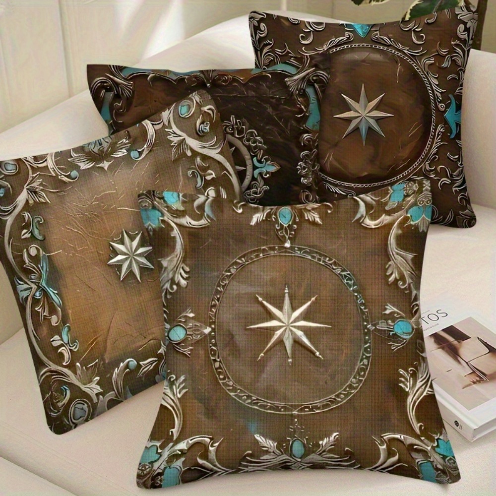 4pcs throw pillow covers vintage cowboy style pillow covers soft and durable brown sky blue pattern suitable for sofa car bedroom living room and office decoration double sided printing does not   pillow core Product details 0