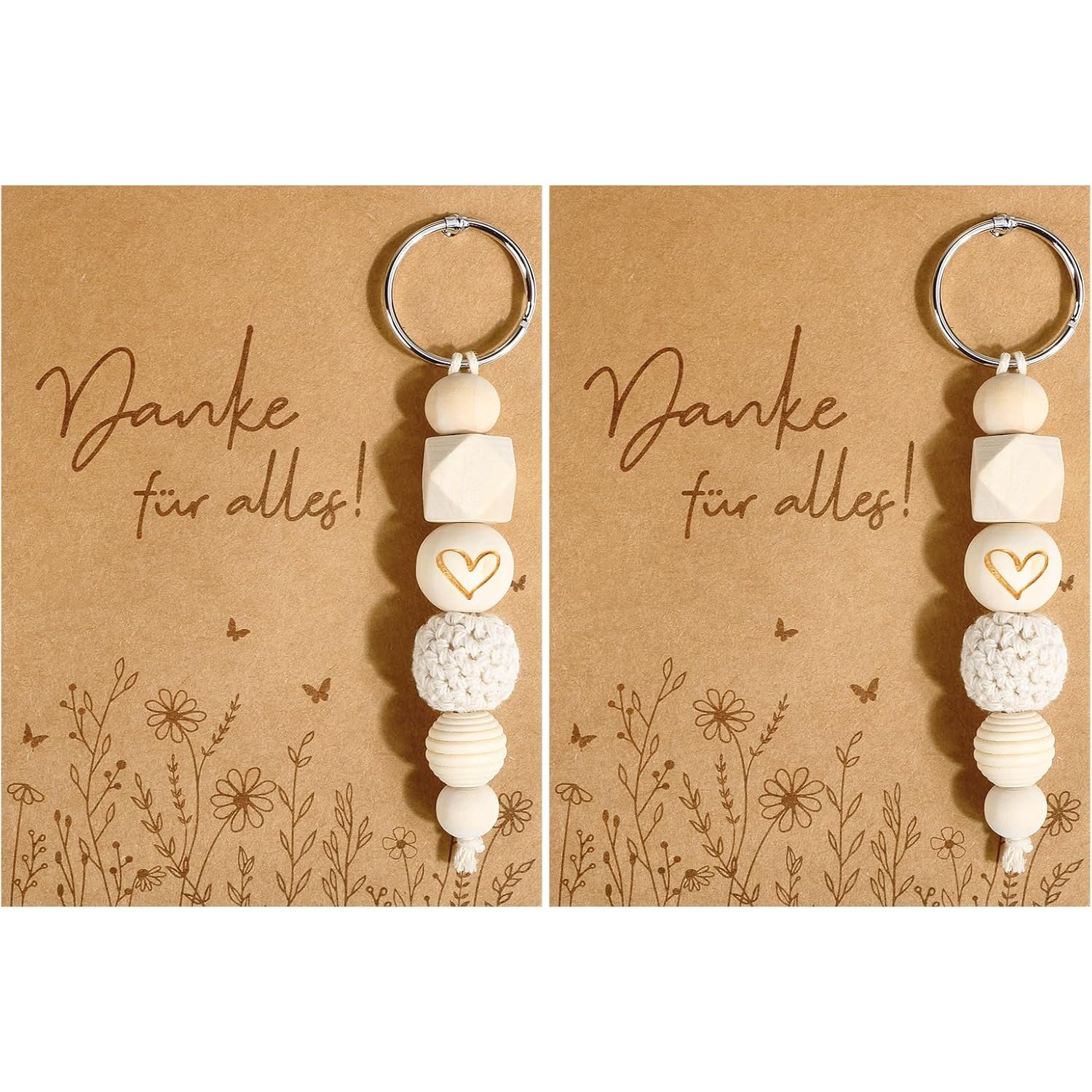 E-shop Ein Set aus zwei Schlüsselanhänger-Geschenken mit Karten, als kleine Zeichen der Wertschätzung für Lehrer, Kollegen oder Freunde. Ein elegantes