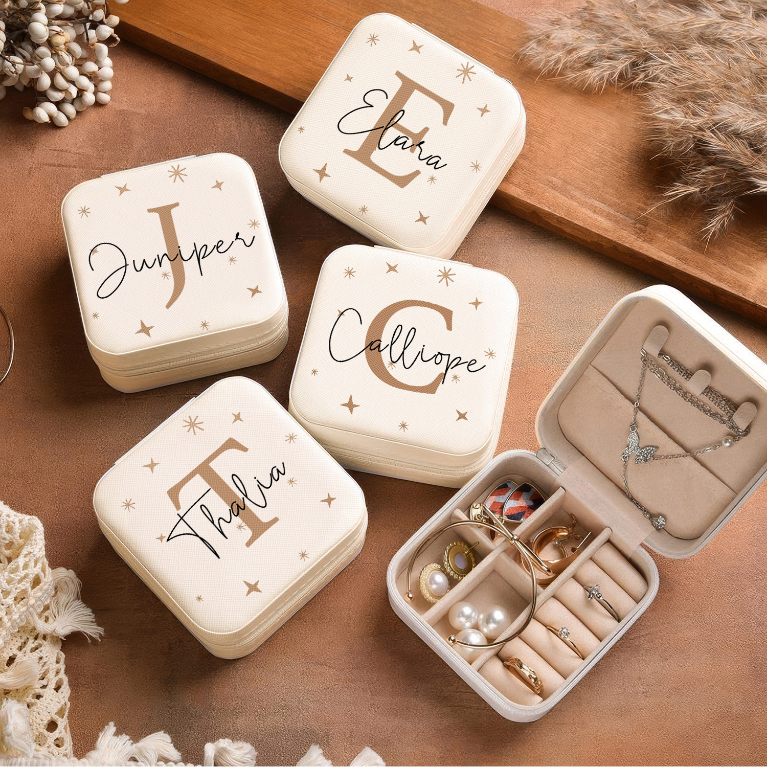 TEMU de Joyería Beige Personalizada con Estrellas y , Cierre de Cremallera. Opción de Personalizado Disponible, como Regalo de Damas de Honor, o para