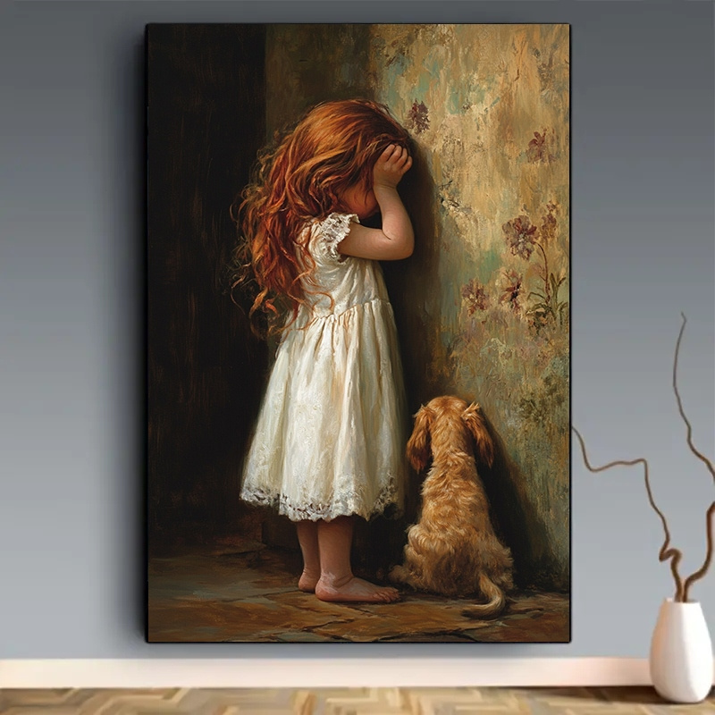 

1pc Oil Painting Canvas Poster, Little Girl With And Dog, Wall Art Decor For Living Room, Bedroom, Office, Cafe, Bar, - Ideal Holiday Birthday Gift