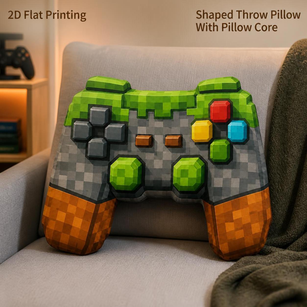 TEMU Unlocked Gaming Controller School Meme Gamer Lover 2d Flat Printing Shaped Stuffed Throw Pillow, Sofa Bedroom Living Room Decor For Office And