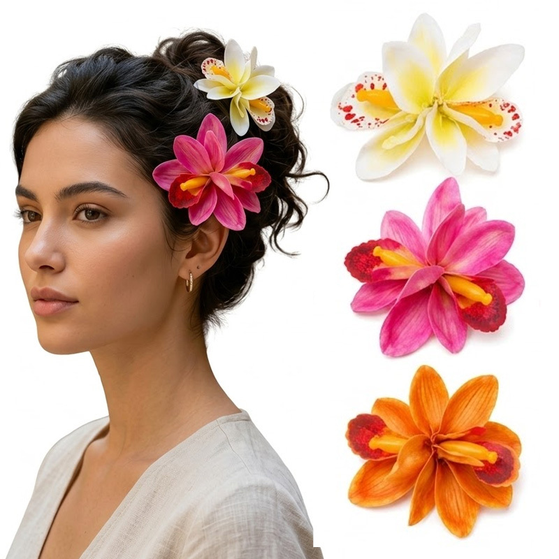 3 Sets Of Colorful Hair Clips, Bohemian Style Women's Dress Up, Duckbill Clip, Simulated Fabric Flower Edge Clip, Vacation Hair Additions