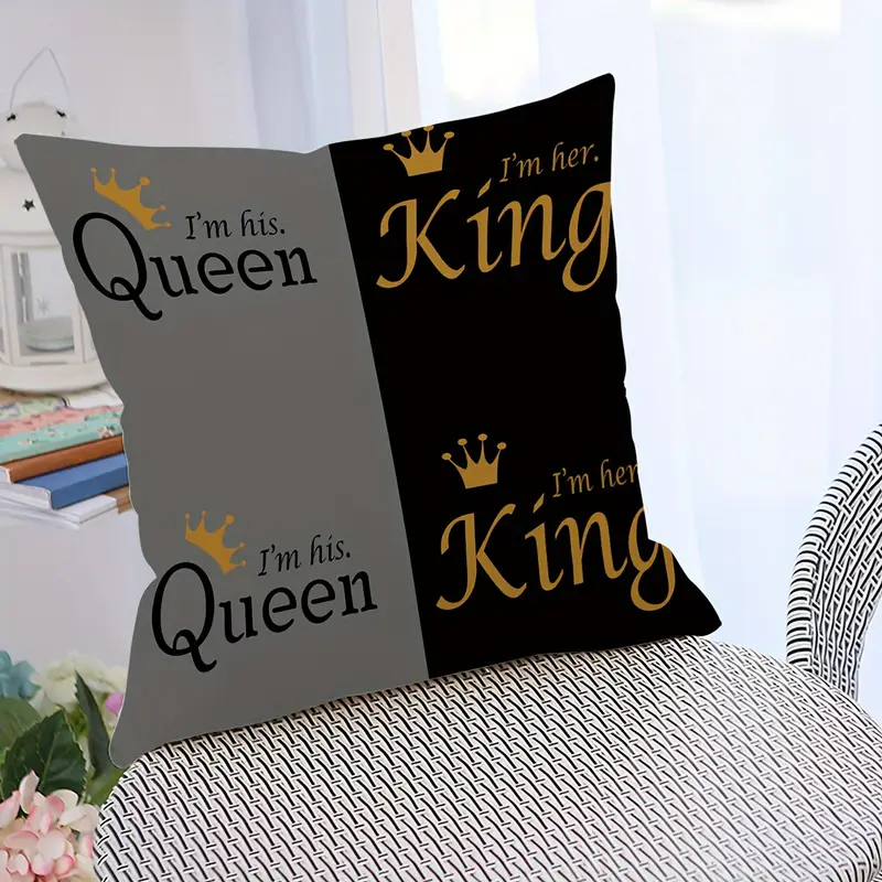 1pc queen and king pillowcase his hers royal couple gift i am king marriage decoration soft plush pillowcase with button closure elegant wedding or anniversary decoration suitable for valentines and qu valentines day gift wedding decor vintage design royal theme premium material hand wash only luxury bedding matching set romantic gift Product details 1