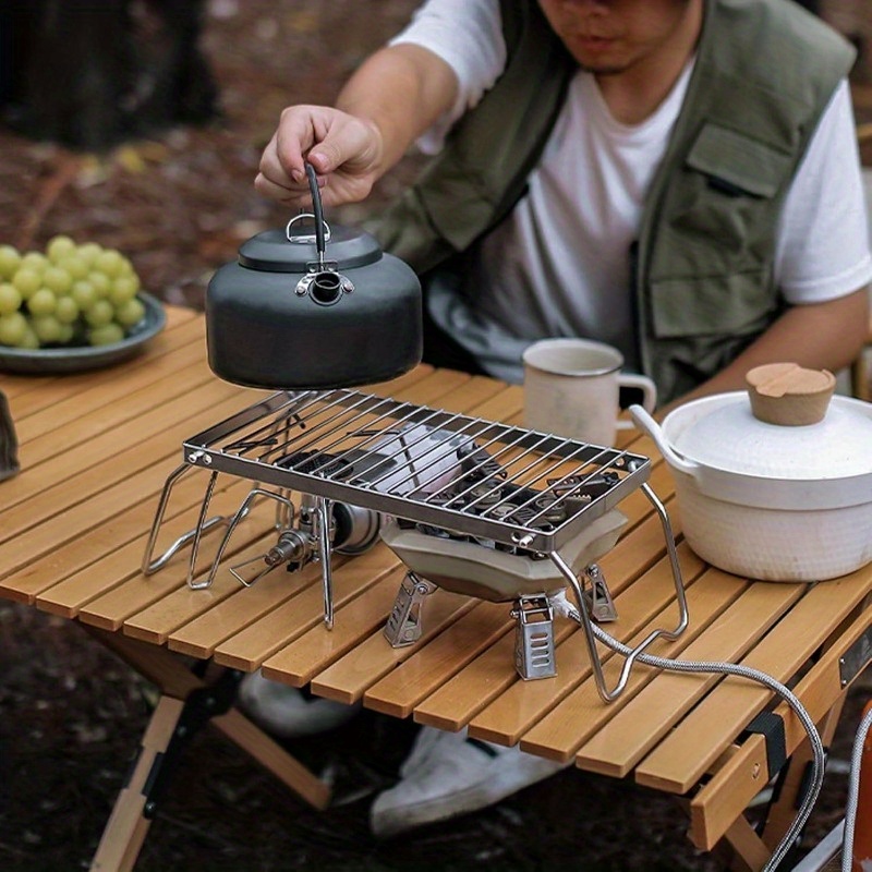 Portable Stainless Steel Camping Grill, Foldable BBQ Grill, Suitable for Outdoor Camping, Picnics, and Fishing, do not touch food