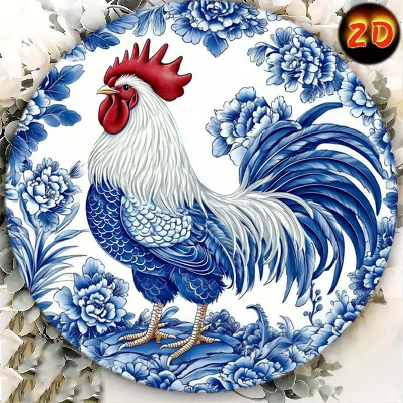 TEMU Décoration murale coq style rétro et porcelaine, 2D plat, 1 pièce - Panneau décoratif imprimé floral 2D, idéal , , ou , décoration coq, parfait