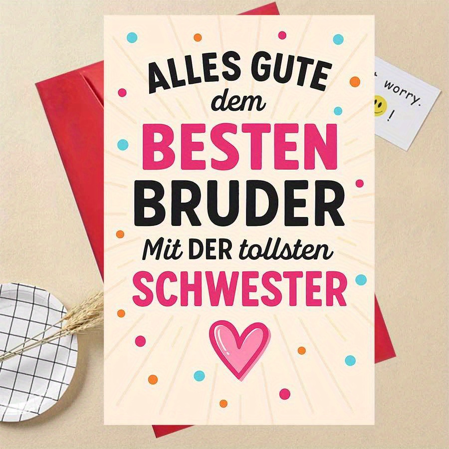 E-shop Beste & Wunderbare Schwester Grußkarte - Deutsches "Alles Gute Dem Besten " mit Bunten Herzen, Perfektes Geschenk für Geschwister, - und