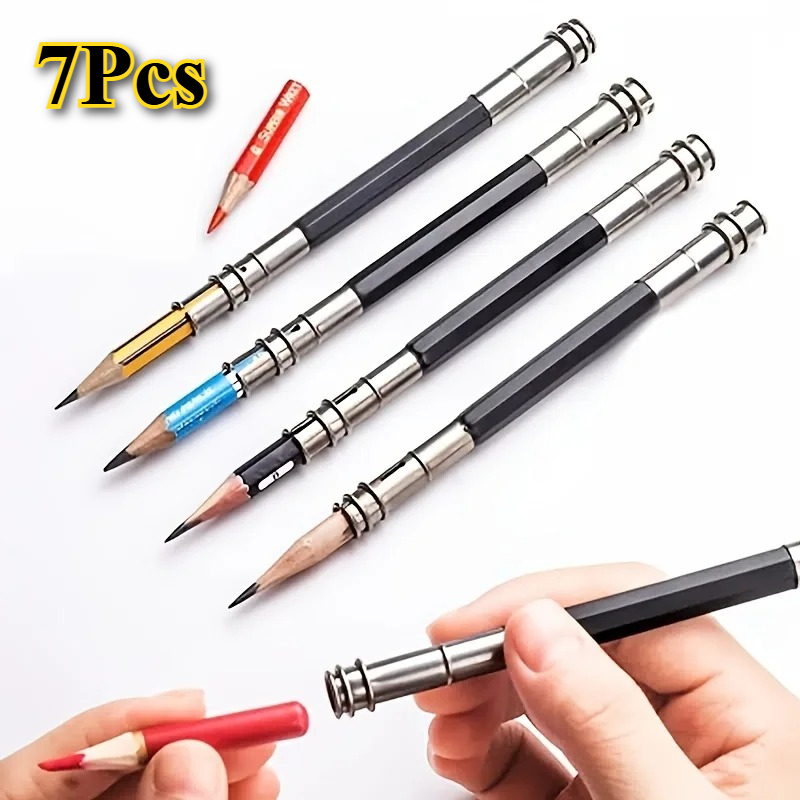 TEMU 7pcs Adjustable Double-headed Metal Pencil Extender, Suitable For Artists To Use, Suitable For Schools, Offices, Sketching, Art, Writing
