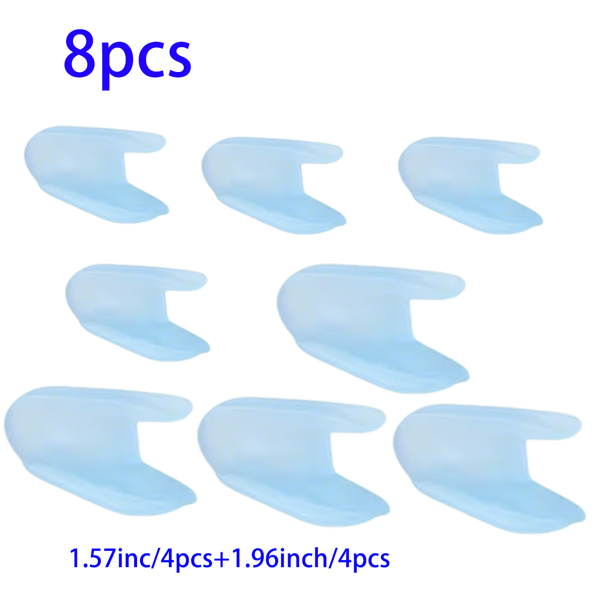 Image of 8-pack Gel Toe Separators - Soft Comfortable Design, Suitable For Overlapping Toes, Minimalist Foot Accessory, Portable For Day And Night Use, Unisex, 1.57in + 1.96in, Transparent Blue