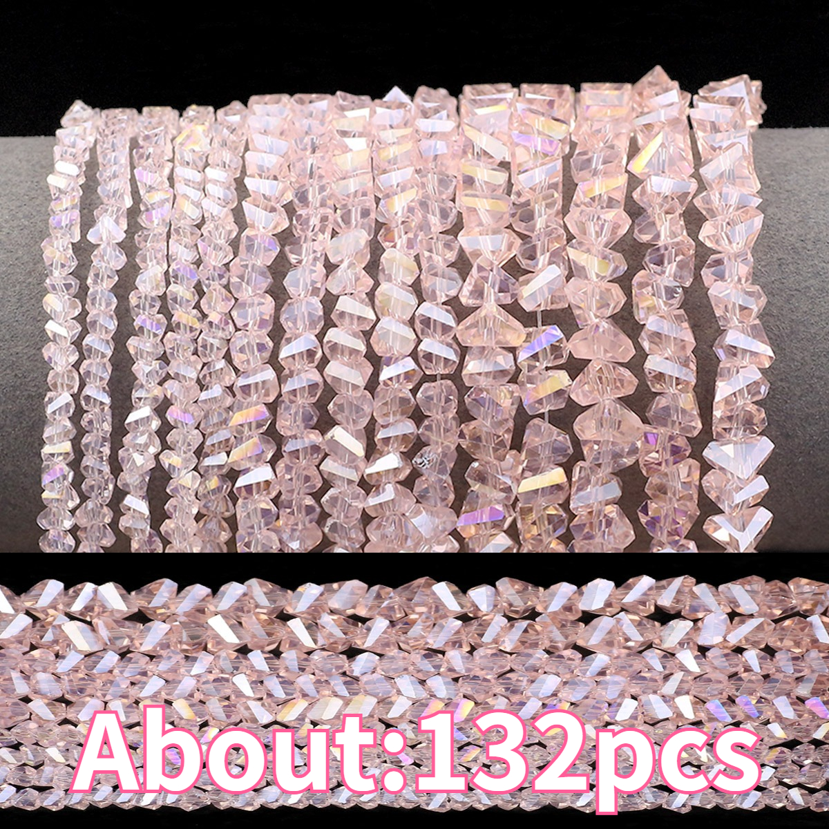TEMU 4mm High Gloss Iridescent Pink Drilled Triangular Glass Loose Beads And Bead Assortments For Jewelry Making, Bracelets, Necklaces, Keychains,