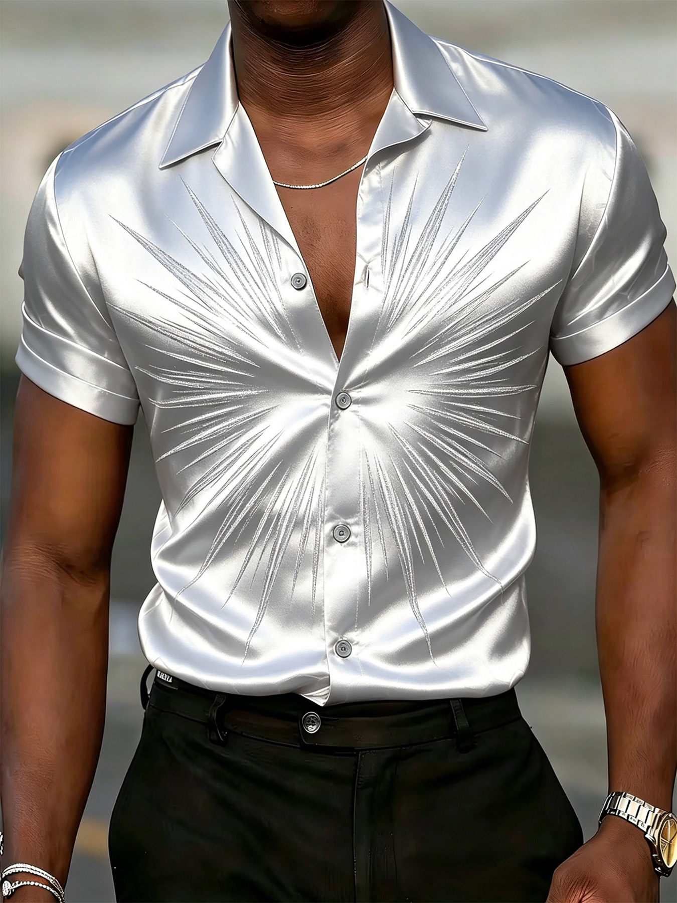 mens new short sleeve shirt button collar design geometric   breathable and   fabric suitable for layering in     for daily   and light social occasions a trendy mens top suitable for a