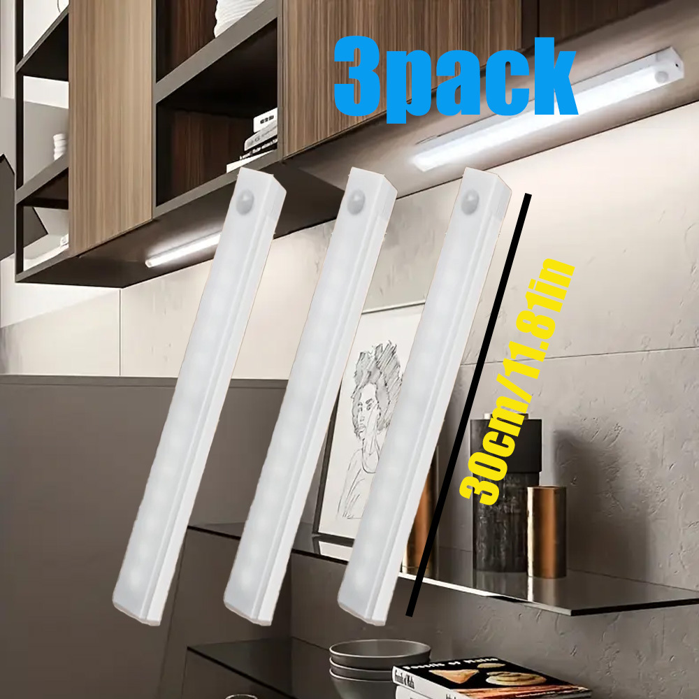 TEMU 3 Smart Led Sensor Lights, Rechargeable Led Lighting, Suitable For Wine Cabinets, Wardrobes, Bedrooms, Rvs, And Staircase Lighting, Ambient
