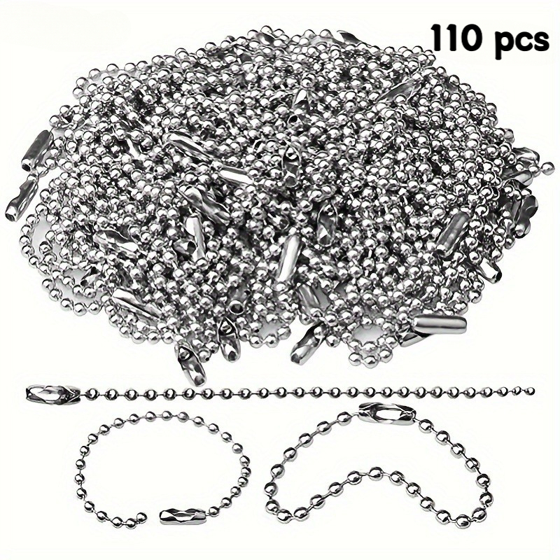 TEMU Lot de 110 chaînes de perles argentées, matériel d'accessoires pour porte-clés fait main DIY