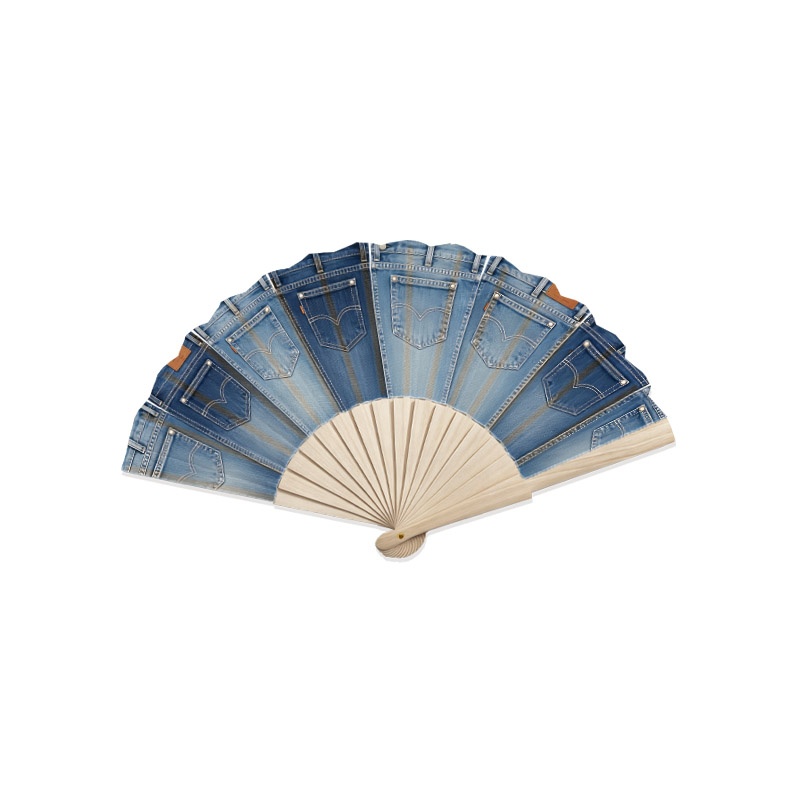 TEMU 1pc 2d Single-sided Denim Jeans Print Craft Decorative Fan, Natural Lotus Fan Bones, Retro Artist Home Decor Ornament, Ideal Gift For Family, ,
