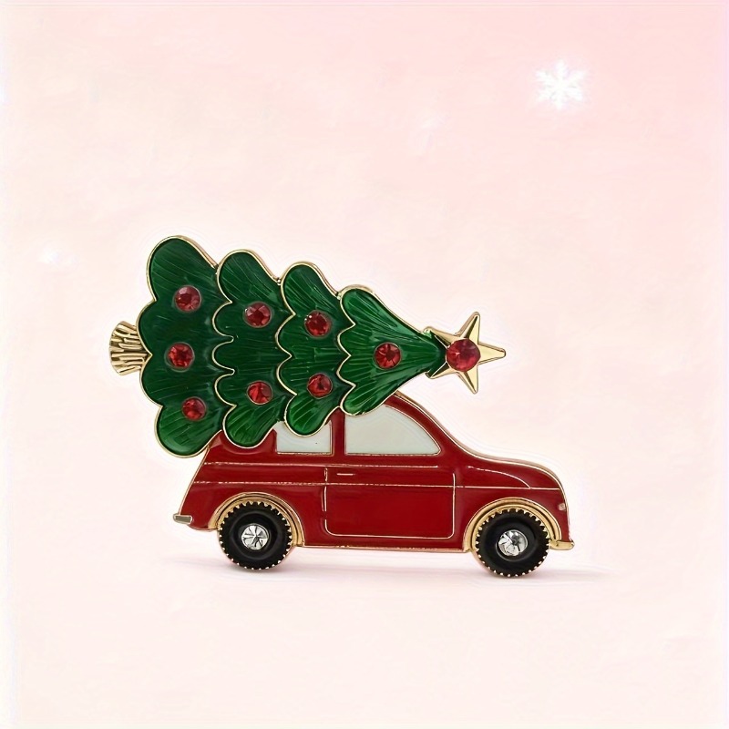 TEMU 1pc Cartoon Fashion Car Christmas Tree Cute Temperament Celebration Holiday Christmas Gift Party Women's Brooch Lapel Pin Scarf Clip