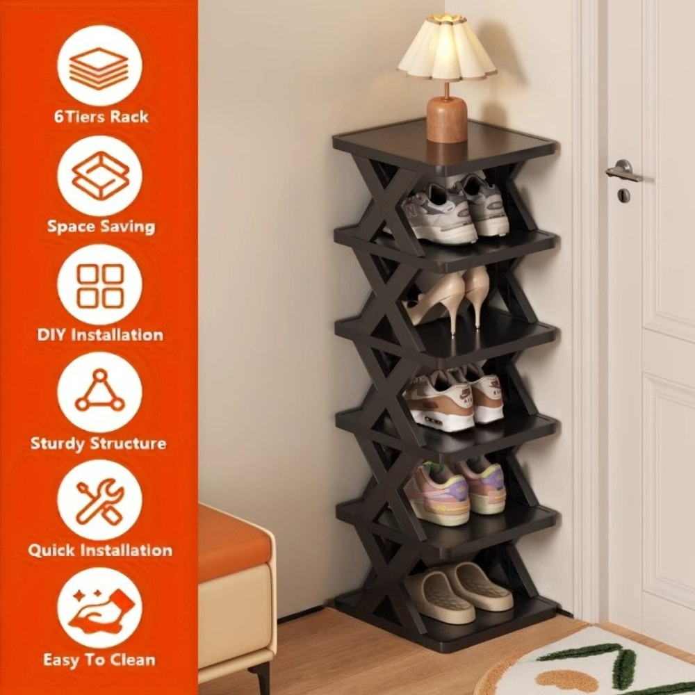 TEMU Space Saving Corner Shoe Rack Organizer - Tall Narrow 6/9 Tier Sturdy Plastic Shelf For 6/9 Pairs Of Shoes And Boots, Storage For Entryway,