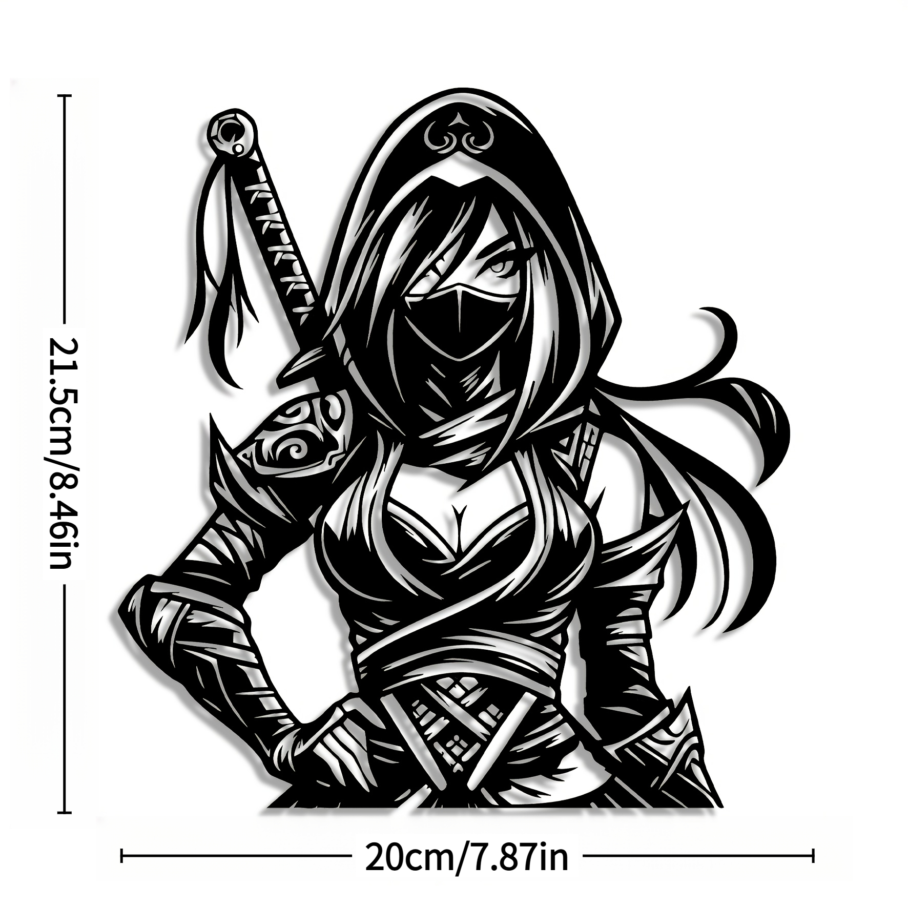TEMU 2D Плоска, 2D Плоска Панель, 1 шт., Елегантна та Мінімалістична Статуетка Жінки-Ніндзя для Декору Стін, Підходить для Використання як у