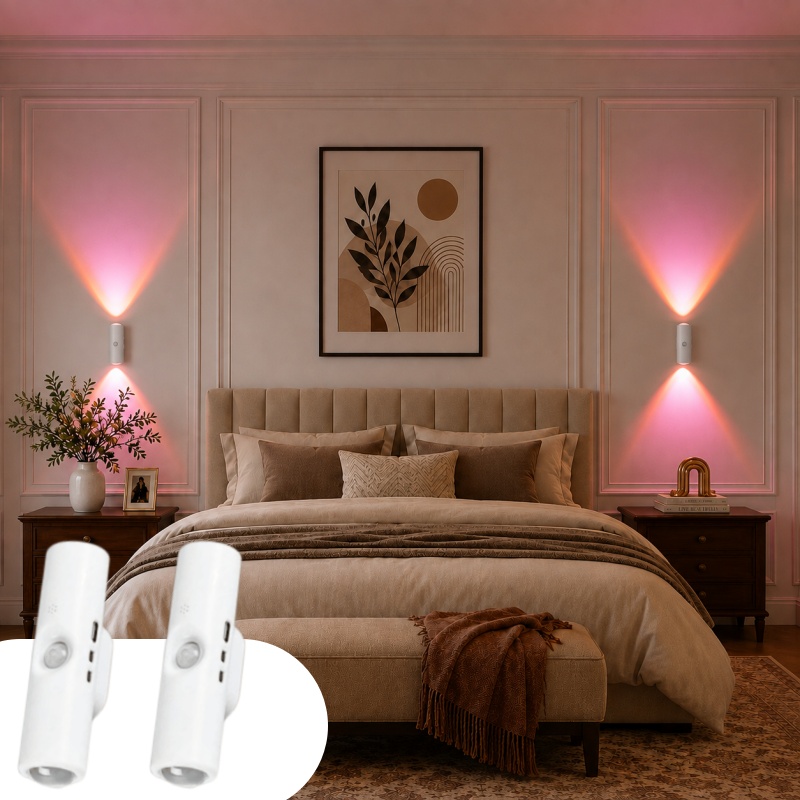 Image of 2- Led Motion Sensor Lights With Magnetic Adhesive Ceiling/wall Mount, Rechargeable Suitable For Stairs, , Bedrooms, Cabinets, & Play For Indoor Night, Modern Sensor