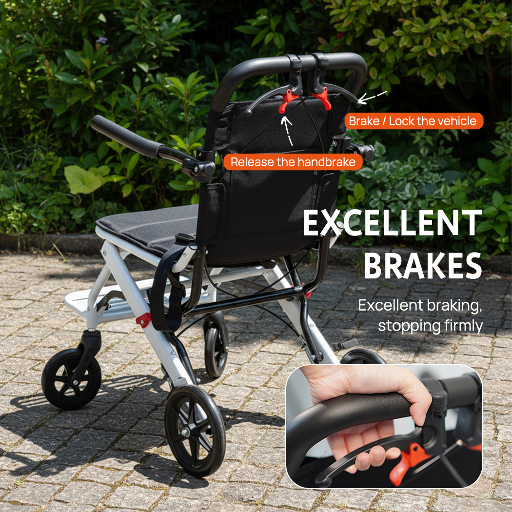 PORIYA Folding Transport Wheelchair Lightweight Foldable Manual Chair with 220 Weight Capacity, 6”/8” All-Terrain Tires, Safety Belt & Handbrake System, Frame Portable Wheelchair for, Airplane, Car, Use – No