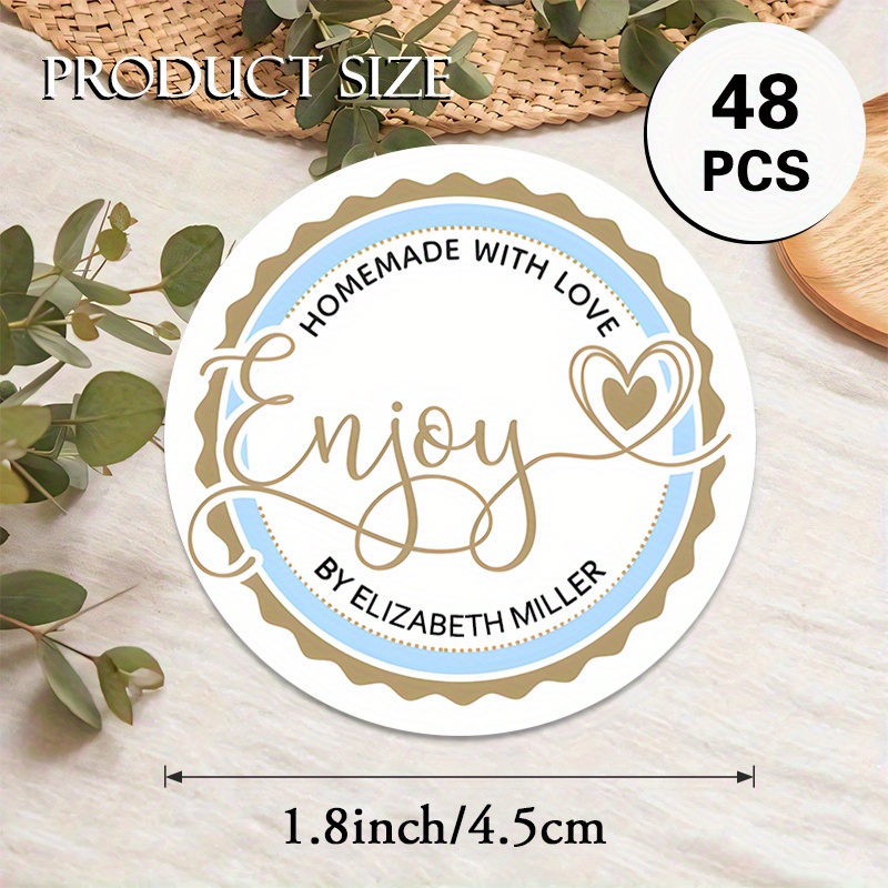TEMU Custom 48/96pcs Homemade Round Stickers, Personalizable With Name, Greetings, Etc. Elegant Calligraphy & Border Design. Great For Baked Goods,