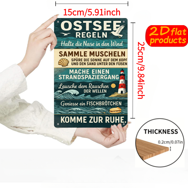 E-shop 2D Flat - [2D Flat] . 2D Flat Druck Outdoor Schild mit 2D Flat Druck der Landschaft, Möwen, Leuchttürmen, und Muschel Elementen, Wandmontierte