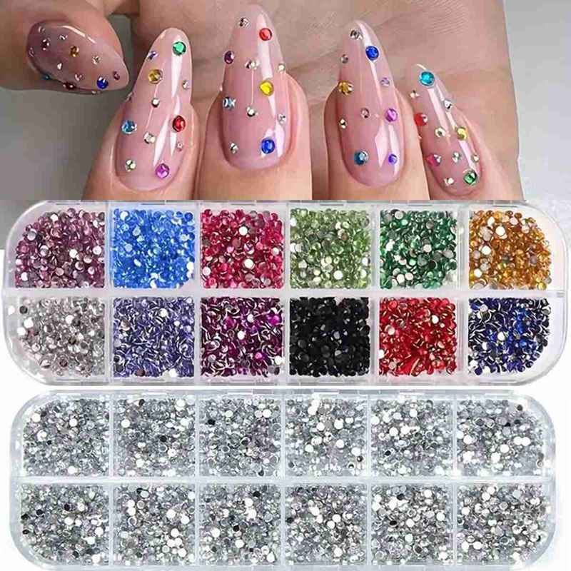 Image of Box Of 2pcs Featuring Sizes Of Professional Nail Art Rhinestones, 3d Acrylic Nail Gems, Half-round Pearls, And Manicure Decoration Tools