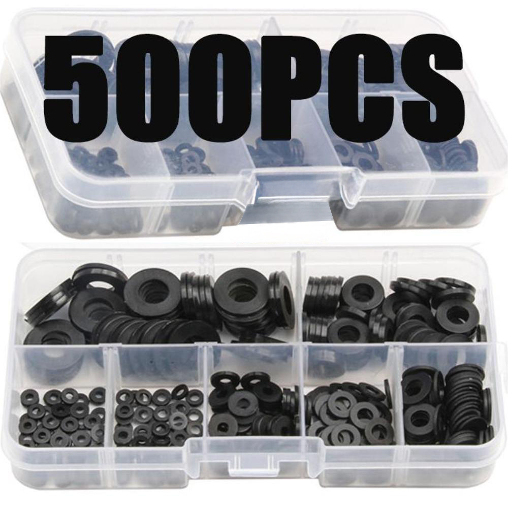 Image of 500pcs Flat Washer Gasket Set M2 M2.5 M3 M4 M5 M6 M8 Plastic Sealing O-rings Spacer Assortment Kit Fastener