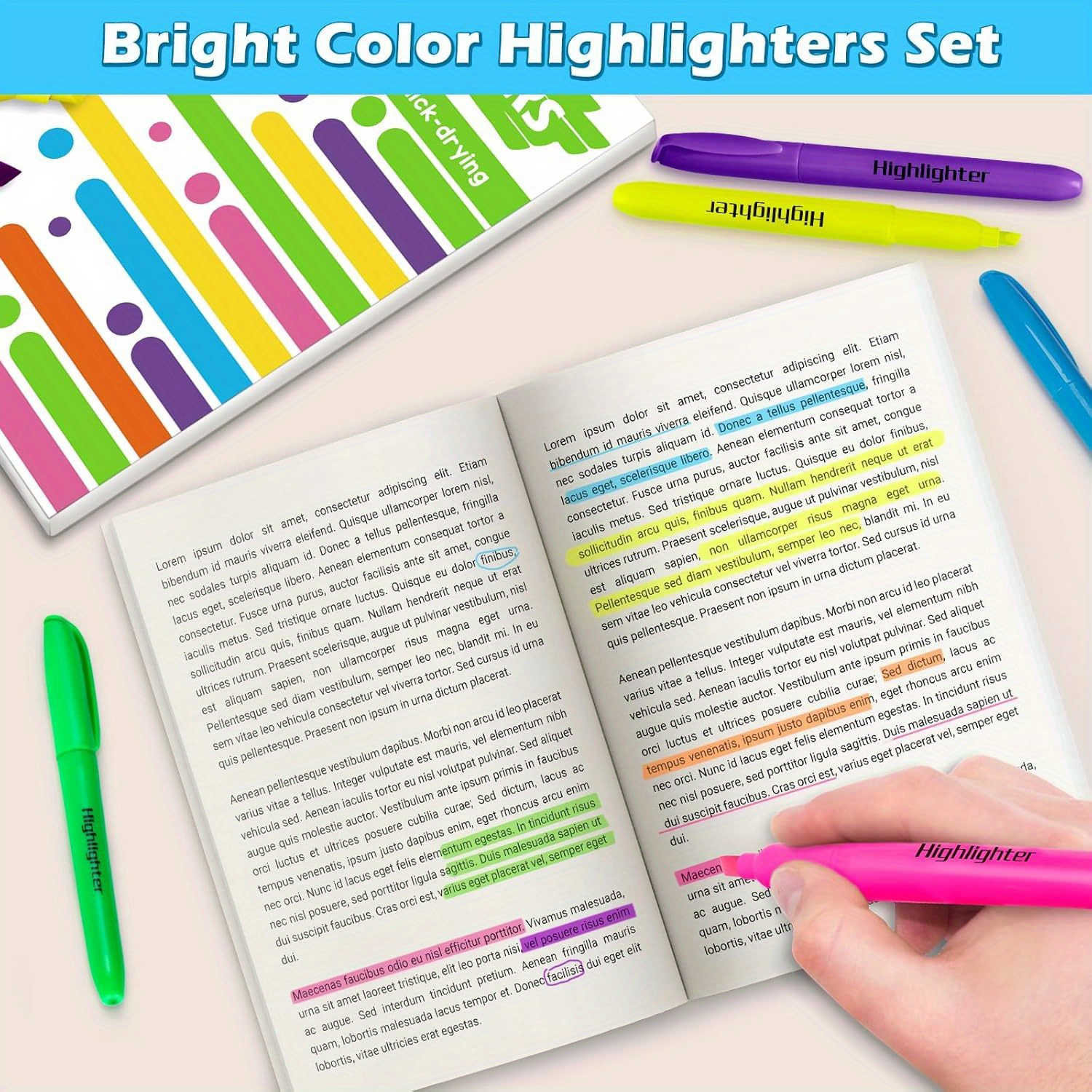 Dacono 6 Gelstifte + Textmarker Set – Einziehbar, 0,5 Mm, Schwarz, ästhetisches Design, Für Journaling & Schule