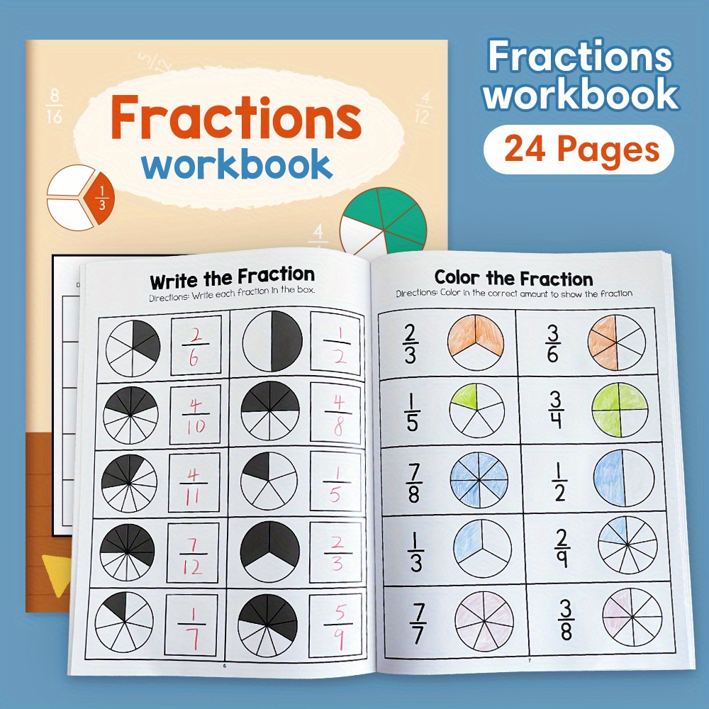 Math Fractions Workbook, Math Learning Materials, Math Cognitive Materials, Suitable For Home And School Classroom Math Fractions Learning Supplies, Math Fractions Learning Aids