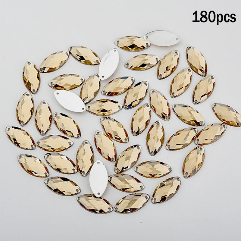 TEMU 180pcs 0.7 * 1.5cm/0.27 * 0.29 Mixed-color Horse's Eye With Rhinestone Acrylic Flash Flat Back, Which Is Used For Diy Wedding Dresses And Sewing