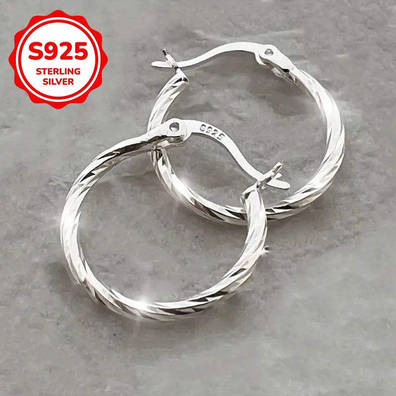 Women's 925 Sterling Silver Twisted Textured Small Circle Earrings