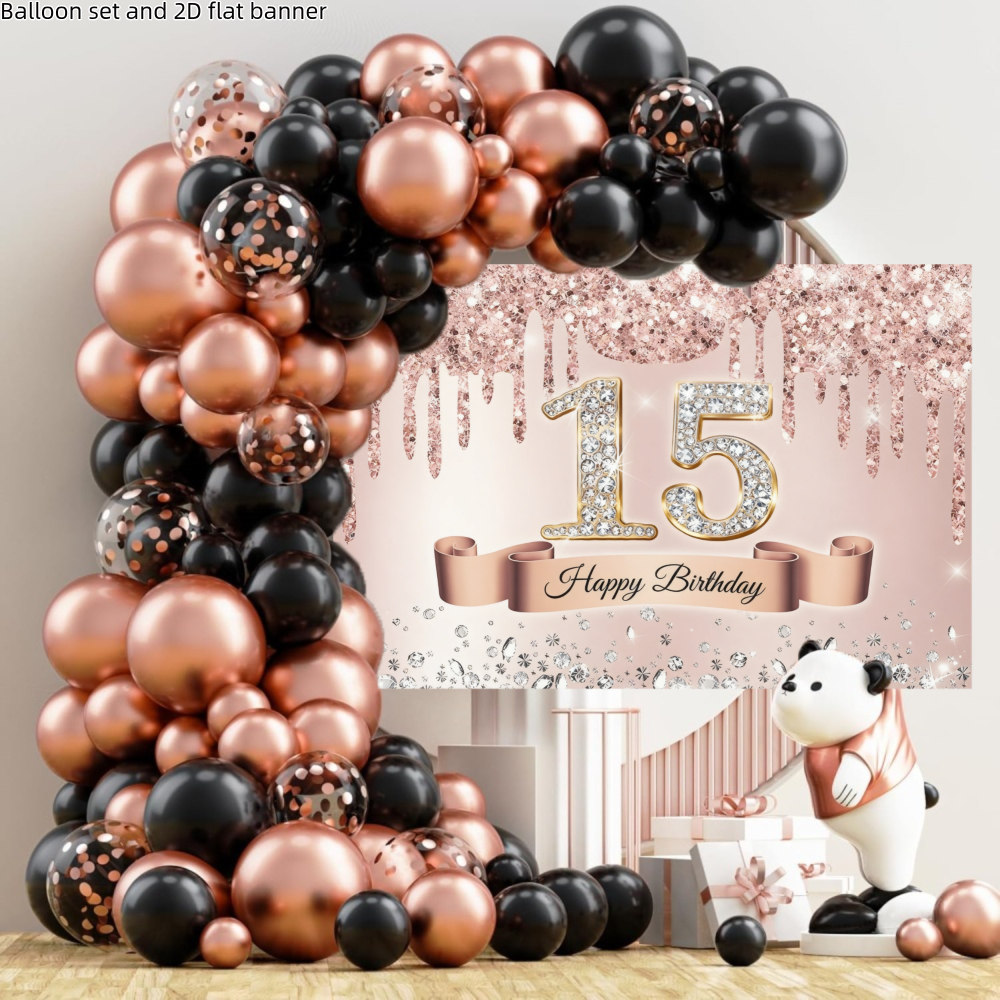 item picture 97pcs party packs balloon arch kit birthday balloons and 2d flat banners rose   balloon arch with   happy birthday banner new year   ceremony graduation ceremony christmas birthday thanksgiving bachelor party 2d flat