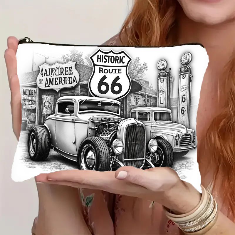 TEMU Makeup Bag Featuring A 2d Design Of The Hot Rod , Equipped With A Zipper Closure. This Lightweight And Durable Cosmetic Organizer Is Perfect For