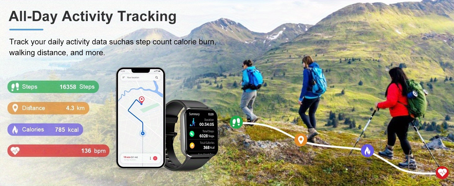 Montre Connectée Pliwier pour Hommes Femmes | Répondre/Passer des Appels, Montre de Fitness 1.85