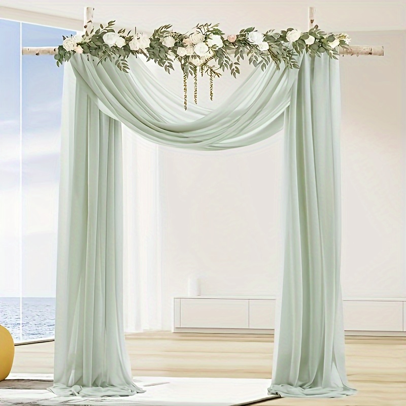 TEMU Lot de 2 Tissus Suspendus en Fil de Beauté Vert Sauge pour de Mariage, 27,56*236,22in Rideau de Toile de Fond Uni, Rideau en Fil de Mousseline