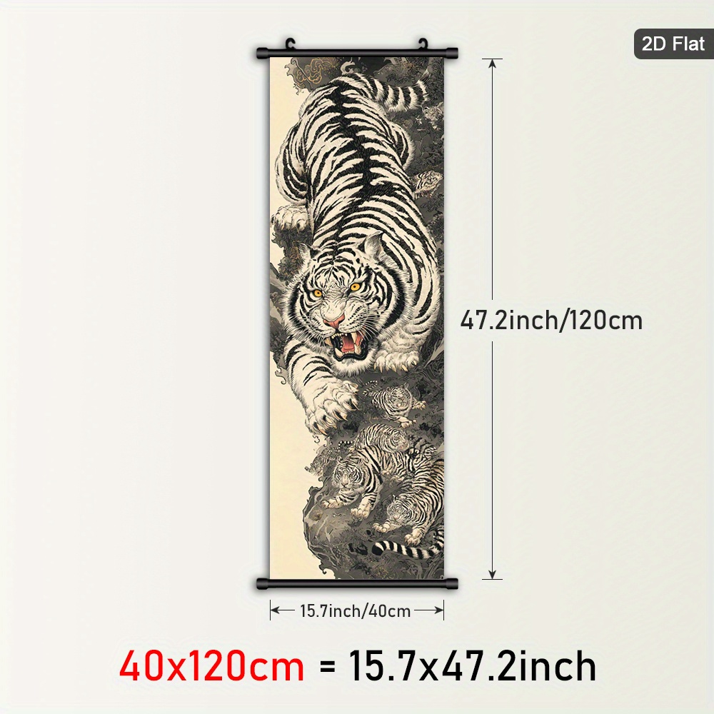 TEMU 2d Flat, 2d Canvas Art Framed Tiger Silhouette Poster With Plastic Frame And Hooks For Living Room Bedroom Dorm Wall Decoration 2d Flat Hanging