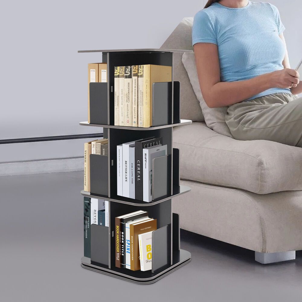 3-tier Standing Bookcase Small Corner Bookcase Bedroom 360° Rotating Bookshelf
