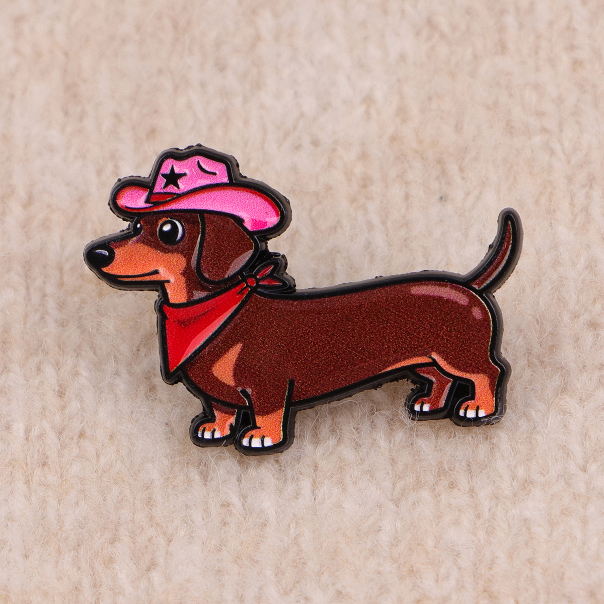 Pink Cowboy Hat Dachshund Pin with Silicone Back Buckle