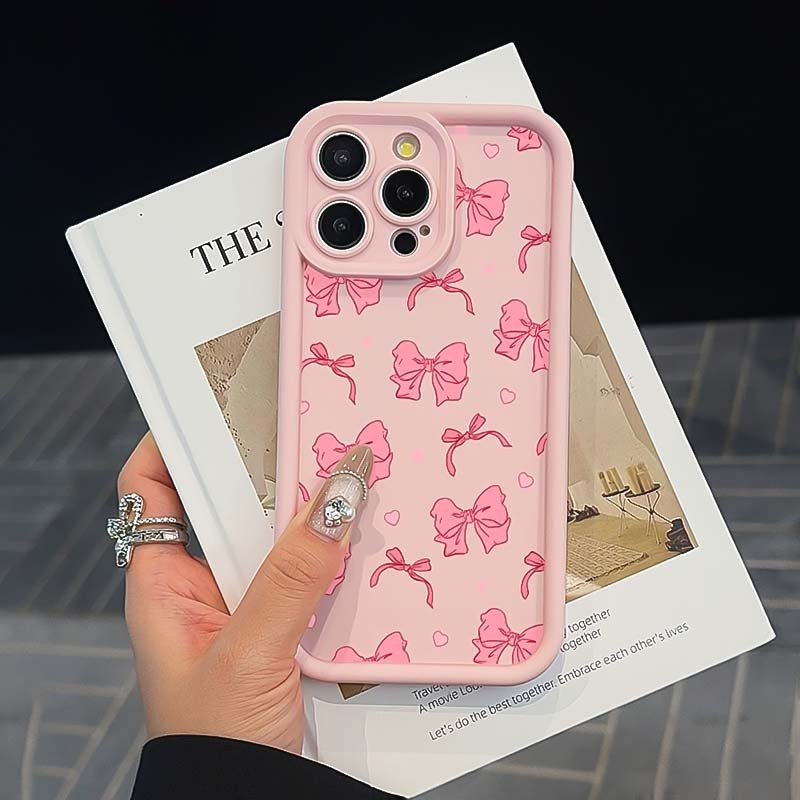 TEMU Pink High Bamboo Phone Case With Pink Bows And Heart Patterns .