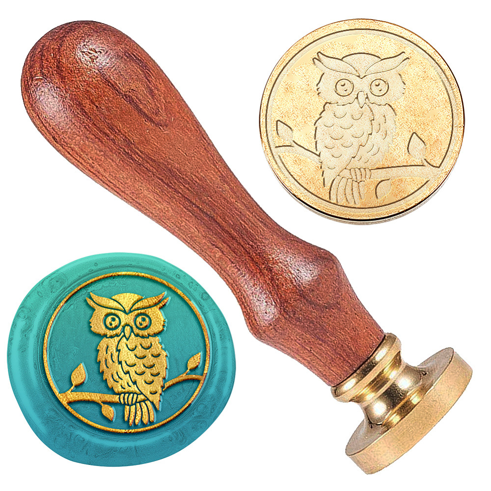 Image of 1pc Superdant Owl Sealing Stamp - Solid Brass Stamp Head & Wood Handle, Elegant Stamp Suitable For Envelopes, Invitations, Gift Cards, Wax-sealing For Documents - 1pc Stamp