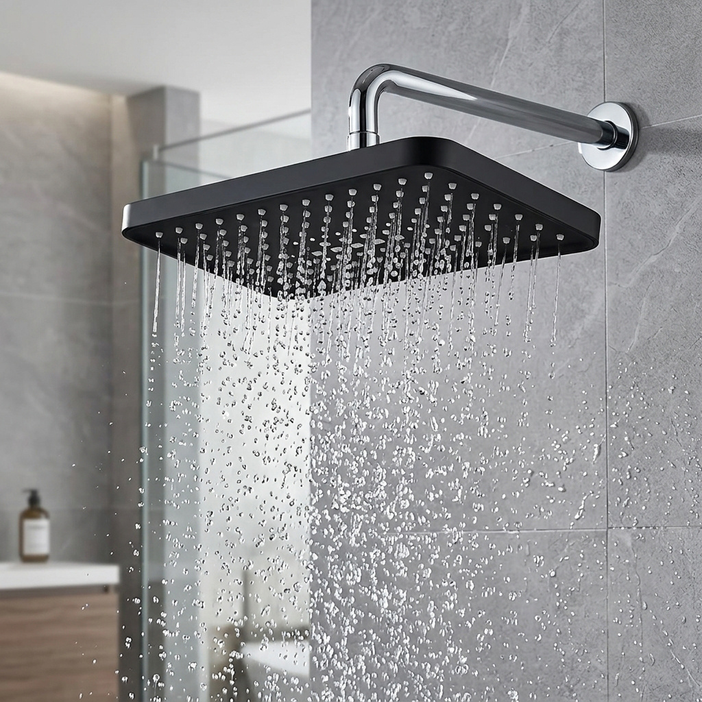 2pcs Square Matte Black Wall-Mounted Rain Shower Top Spray Set
