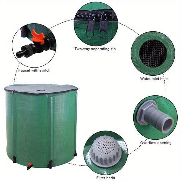 [300 Gallon Portable Water Tank] High-Strength PVC Collapsible Water Storage Tank - Durable And Portable Green Outdoor Rainwater Collector, Multi-Purpose for Gardening, Car Washing And More, Garden Water Storage 1