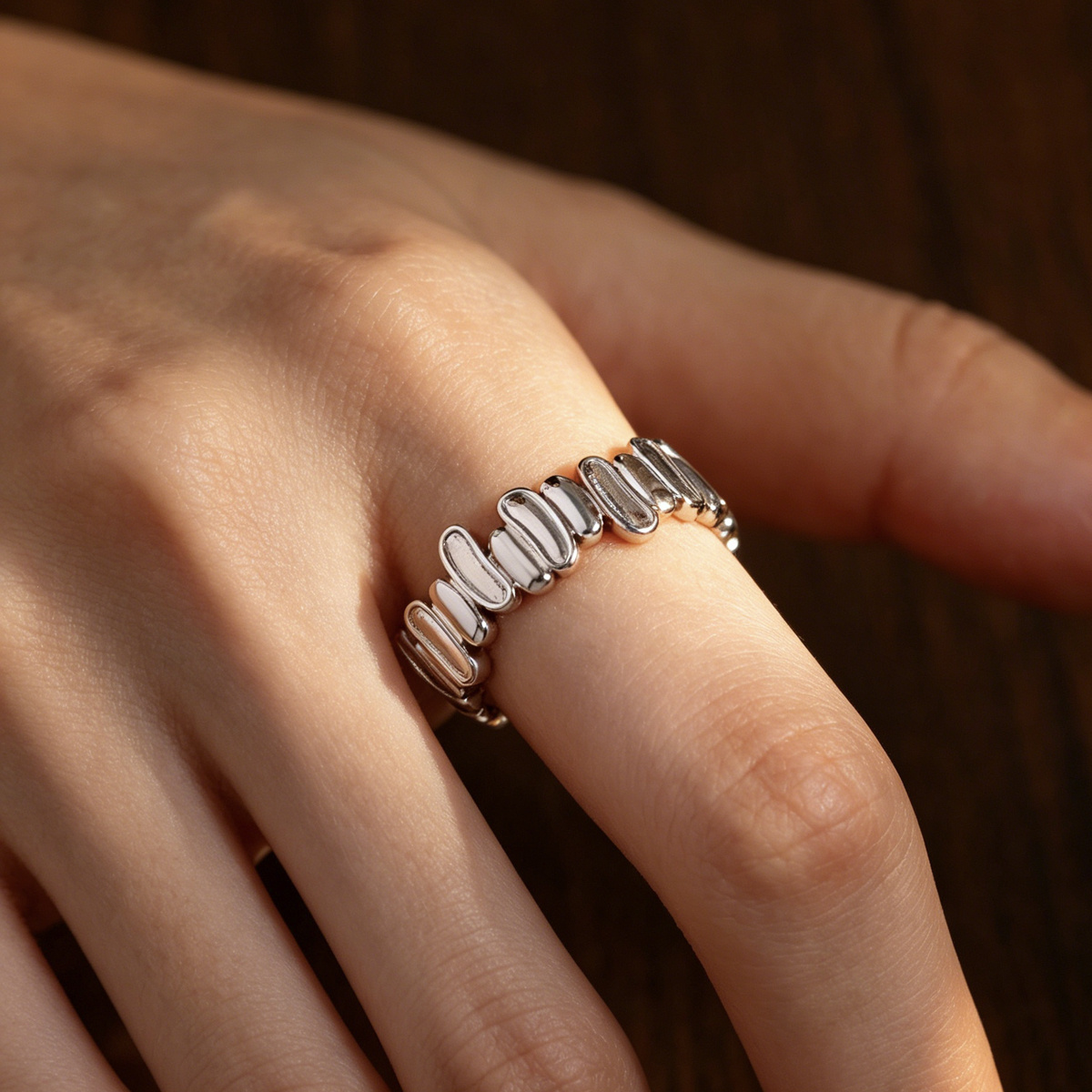 French Style Easy Round Pebble Splicing Open Ring, Daily Gift