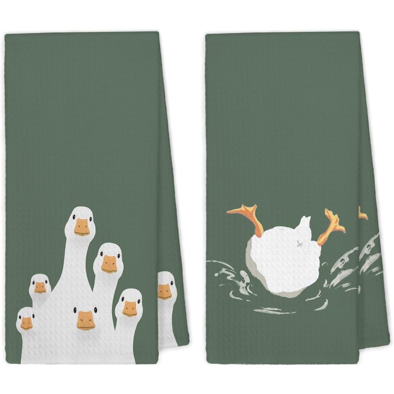 TEMU Lot de 2 torchons de cuisine canard amusant vert 18*26 pouces, décoration de cuisine canard, serviette décorative amusante