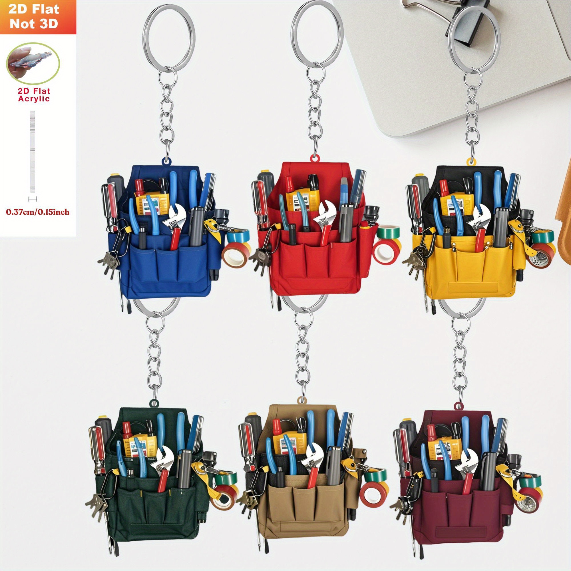 TEMU 2d Flat, 2d Flat 6pcs Mechanic's Tool Set Acrylic Keychain - Backpack Decoration, Car Rearview Mirror And Office Keys | Tool Accessories For