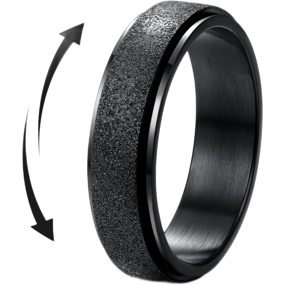Image of 316l Stainless Steel Spinner Rings Fidget Band For Men Black Chain Greek Key Wedding Promise Rings Size 6-12, For Teenager