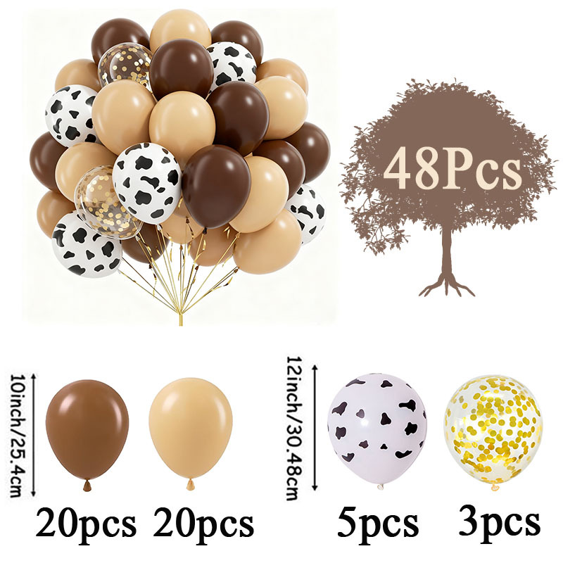 48pcs Brown Nude & Golden Cow Print Latex Balloons - Western Cowboy Theme With Brown & Nude Confetti Suitable For Farm Birthday Wedding Shower Gender Reveal Party Decorations, For Halloween, Christmas